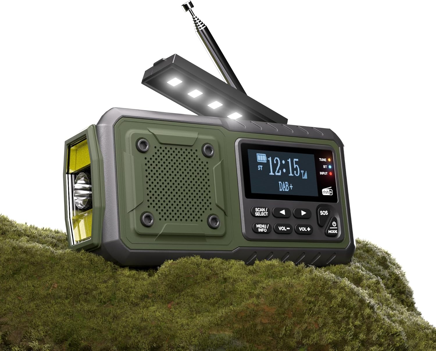 Notfallradio DAB+/UKW mit Wecker — Armee Grün Acta Berg Kurbelradio