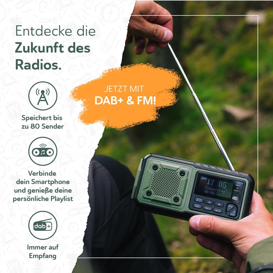 Notfallradio DAB+/UKW mit Wecker — Armee Grün Bild 2