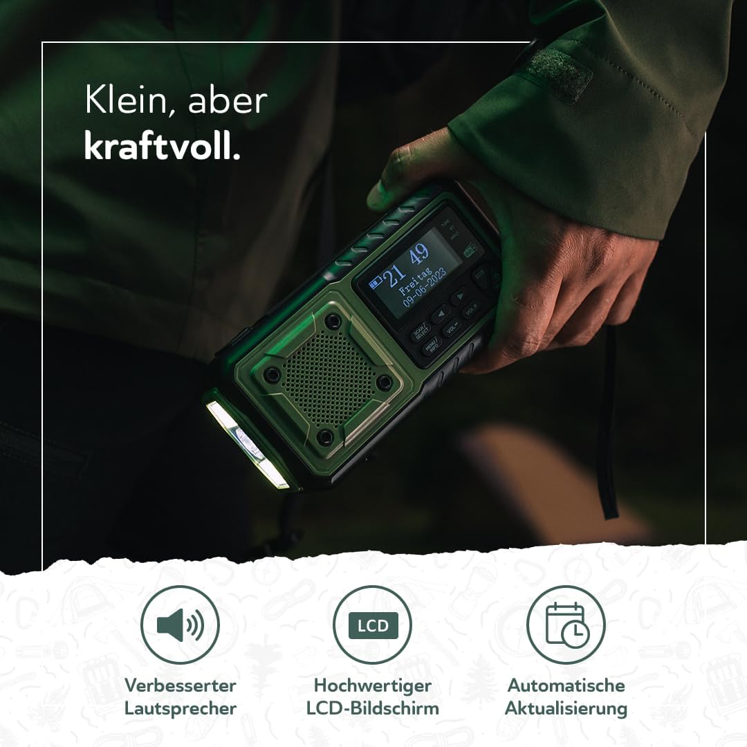 Notfallradio DAB+/UKW mit Wecker — Armee Grün Bild 3